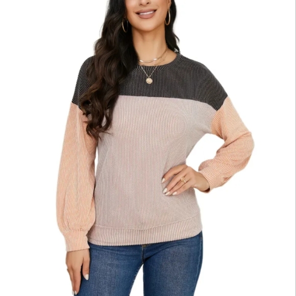 Anyshow Colorblock Ribbed Long-sleeve Crewneck Top NWT - Picture 8 of 8